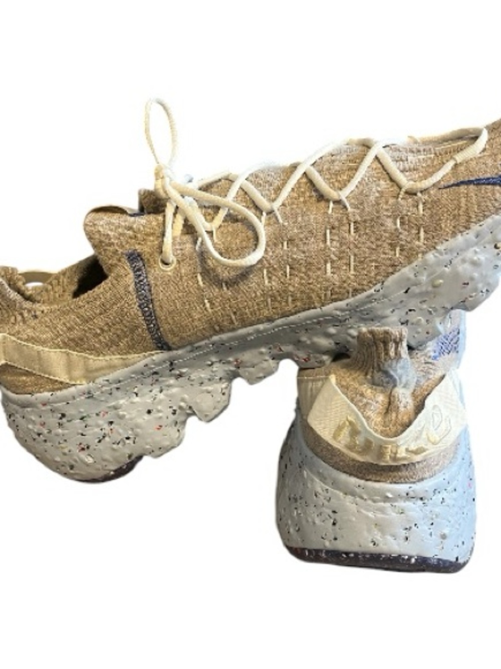 Nike Mens Space Hippie ~Neutral Tan Knit Sneaker with Blue Stitching